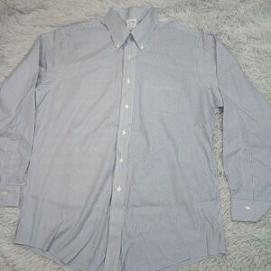 Brooks Brothers‎ Shirt Mens 16.5 Blue Regent Non Iron Pocket Preppy Stripe